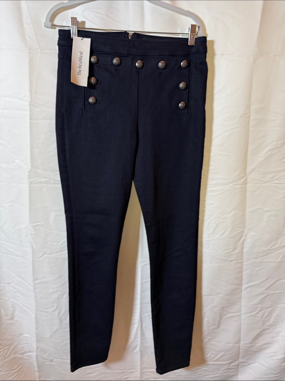Veronica Beard Navy Blue Skinny Jeans with Decorative Buttons
